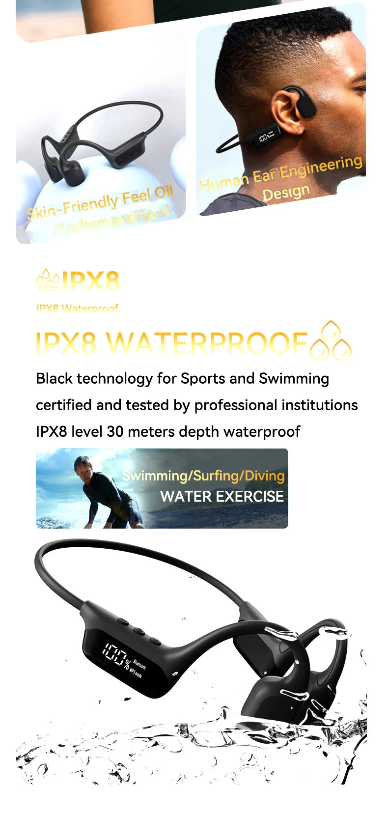 Xiaomi IPX8 Waterproof Swimming Bone Conduction Wireless Headphone Bluetooth 32GB MP3 Player Hifi Bass Music Sports Earphones